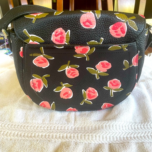 Kate Spade Knott Ditsy Rose Black Leather Saddle Crossbody Bag.EUC. 🌹. - Picture 5 of 16